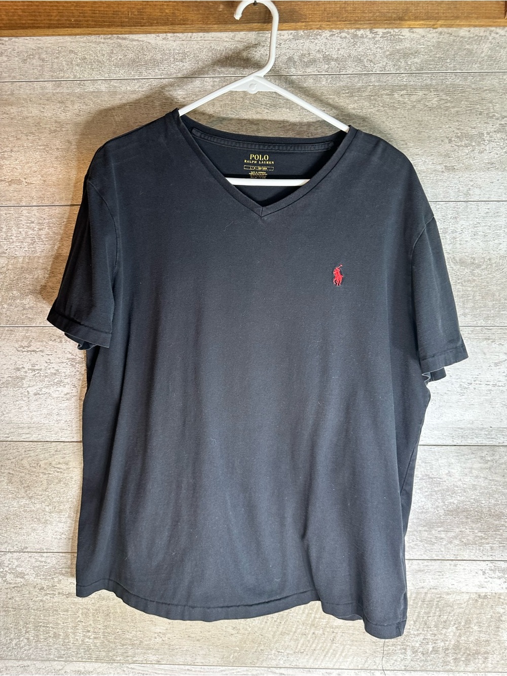 Polo Ralph Lauren Men’s V-Neck T-Shirt Black Red Pony Size Large